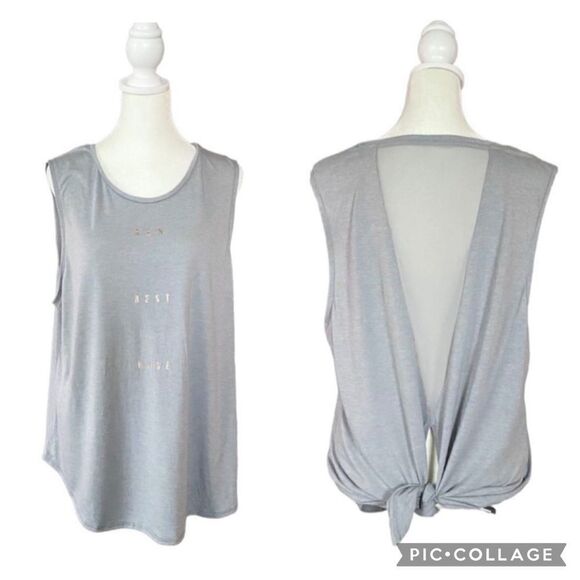 Xersion Gray Tank Top Run Rest Rose Mesh Split Hem XL - Picture 1 of 13